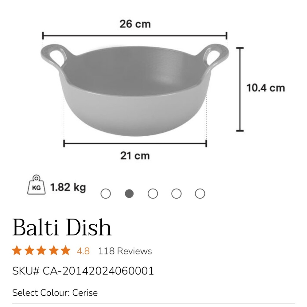 Le Creuset cast iron Balti dish in red - Picture 5 of 11